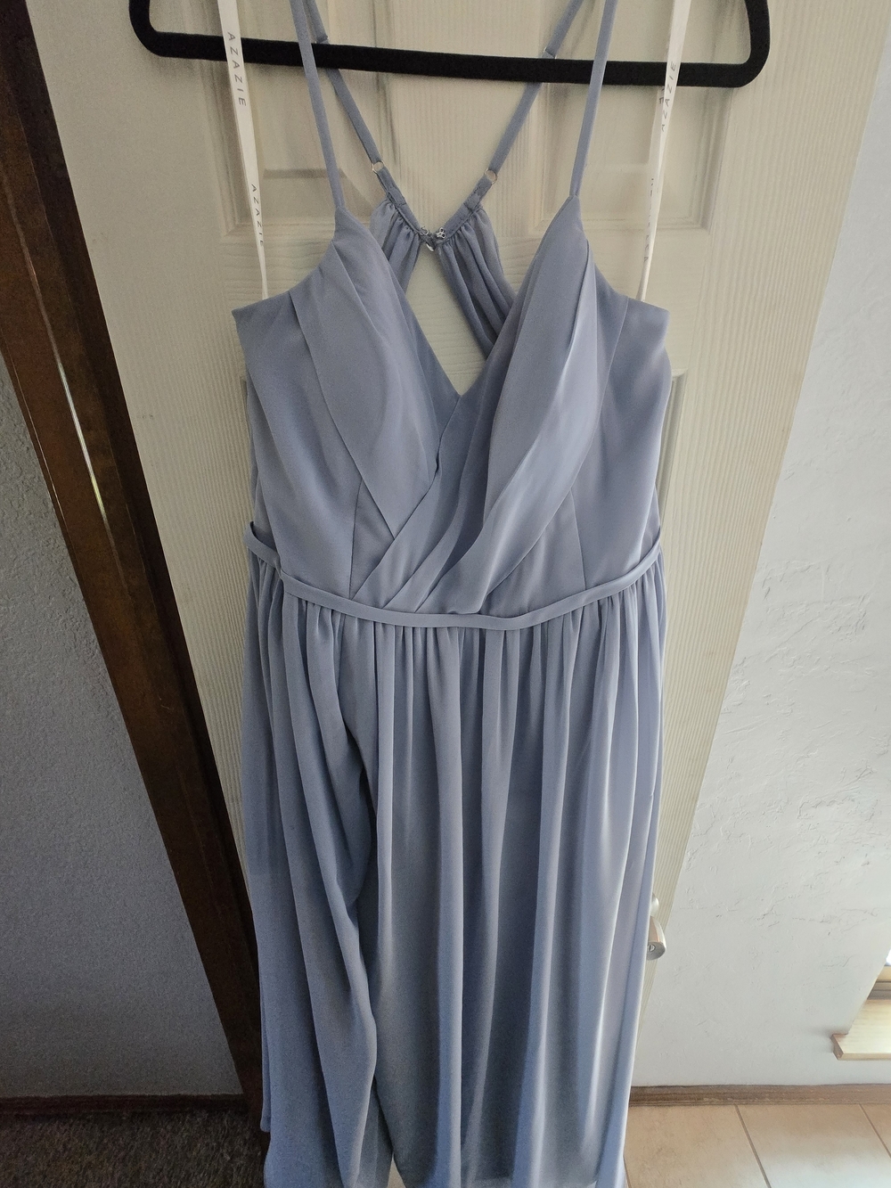 Azazie Dusty Blue Spaghetti-Strap Chiffon Gown